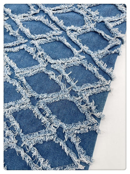 Tissu denim déchiré : Tissu à franges 3D à bords francs (150 cm)
