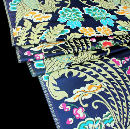 Tissu brocart de soie : broderie phénix rouge et or, couture cheongsam qipao (28"L)