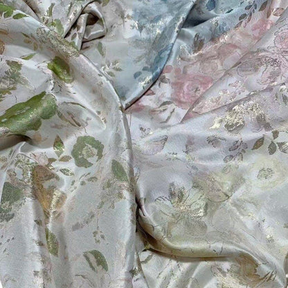 Tissu jacquard floral avec fil doré ��� Tissu de couture tissé couleur" Large