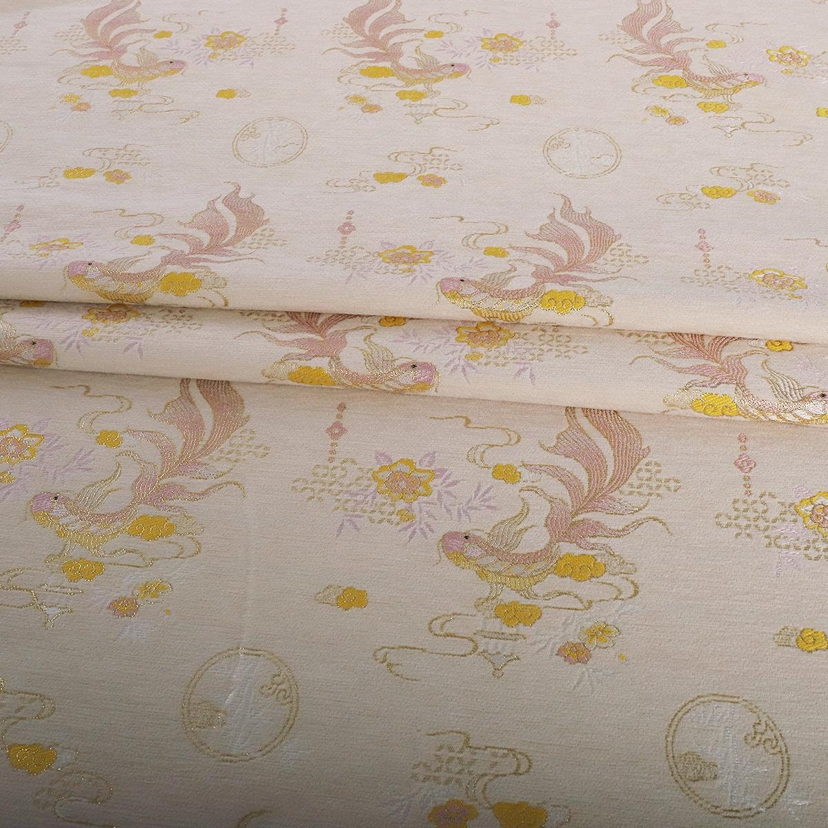 Koi Fish Chenille Fabric: Gold Weaving Pattern, 58" Wide