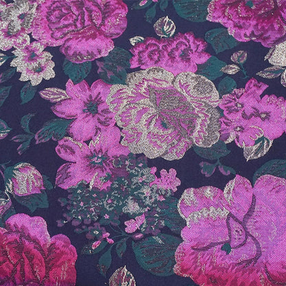 Tissu jacquard à motif pivoine : polyester pour ameublement, costumes et décoration - 140 cm de large