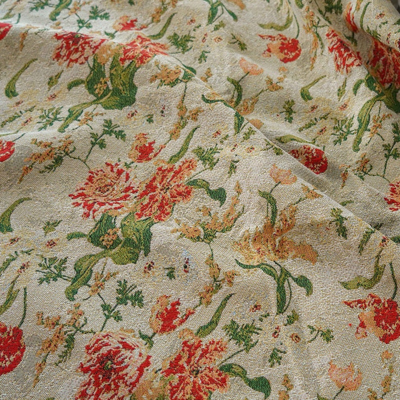 Floral Jacquard Fabric: Retro Big Flower Upholstery, 59" Wide
