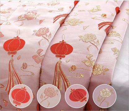 Pink Chinese Lantern Silk Brocade Fabric: Festival Upholstery, Quilting (57" W)