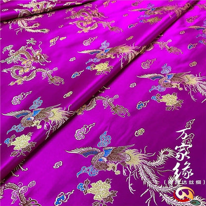 Dragon & Phoenix Silk Brocade Fabric: Jacquard Mulberry Silk, 29.5"W
