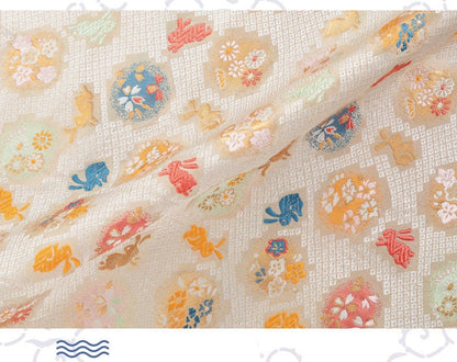 Nishijin Japanese Brocade Fabric: Easter Bunny Jacquard Silk Blend (59" Wide)