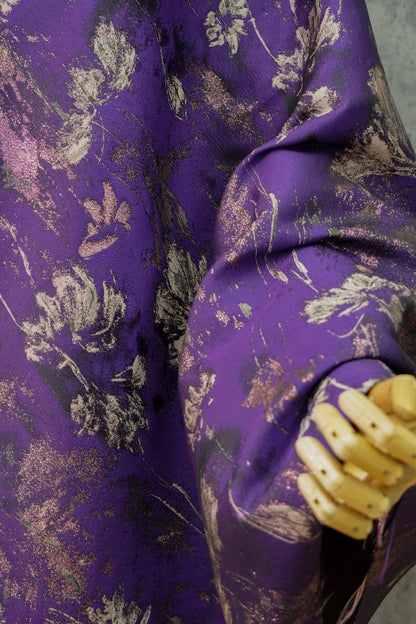 Purple Gold 3D Jacquard Fabric: Embossed Woven Upholstery, Sewing DIY - 65"W
