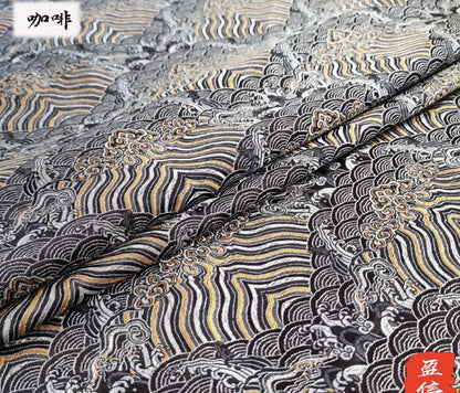 Tissu brocart de soie et rayonne à motif vagues océaniques - 150 cm de large