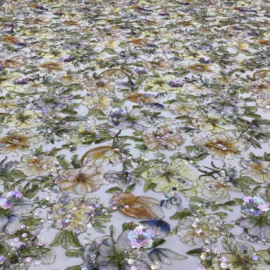 Rose Embroidery Sequin Fabric: Colorful Floral Polyester