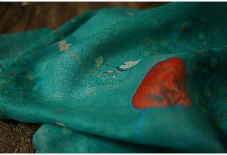 Jade Green Ramie Fabric: Floral Cheongsam Qipao Textile, 55"W