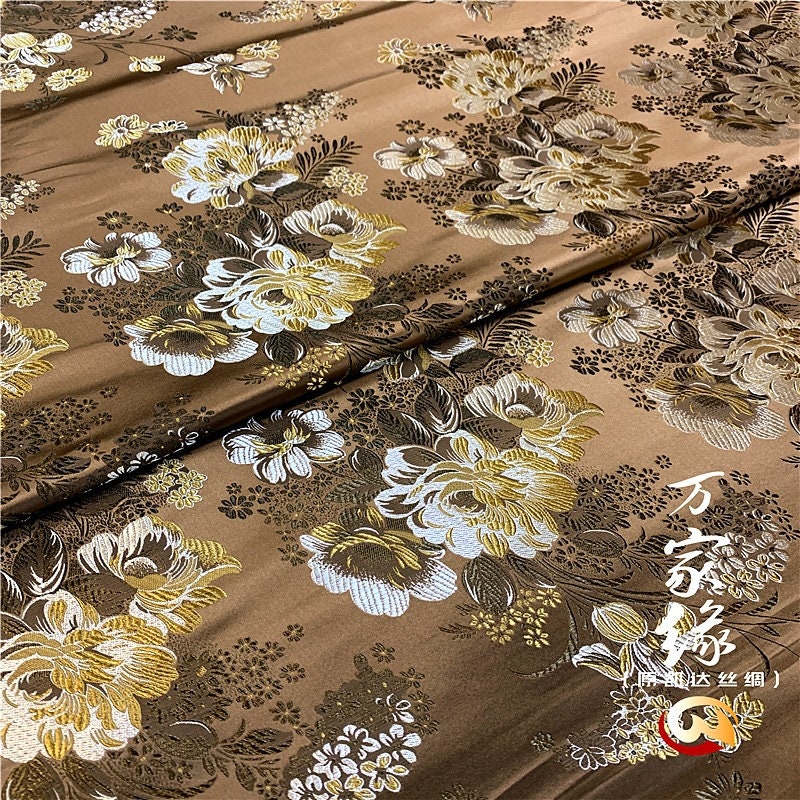 Peony Silk Brocade Fabric: Jacquard Mulberry Damask (29.5"W)
