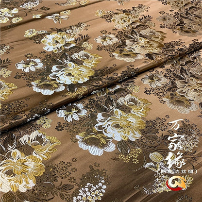Peony Silk Brocade Fabric: Jacquard Mulberry Damask (29.5"W)