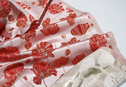 Lotus Jacquard Brocade Fabric: Red Silk Blend, Costume & Decor - 57�ï