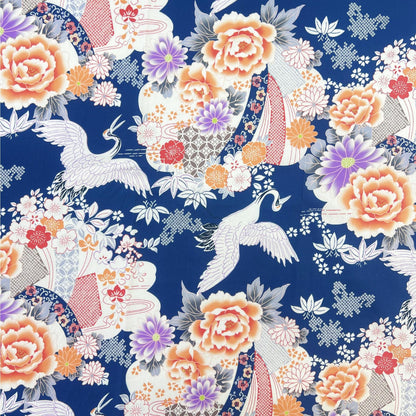 Japanese Crane Flower Fabric: 100% Cotton Sewing Material
