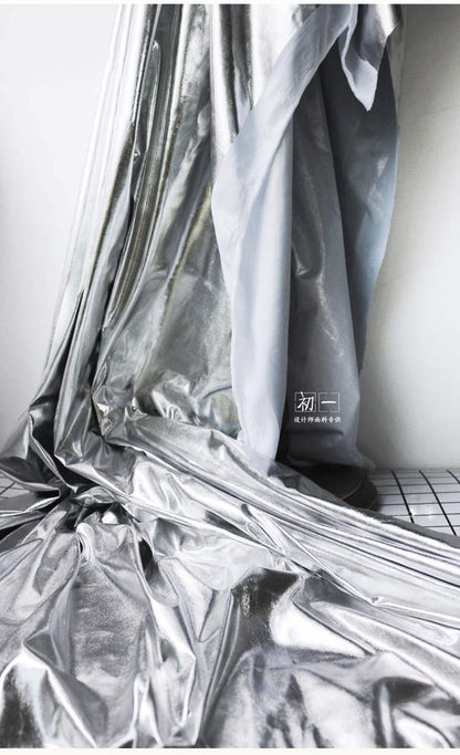 Silver Coated Stretch Fabric: Metallic PU Clothing Material, 60" Width
