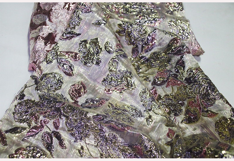 Metallic Embossed Floral Jacquard Fabric - 56"W Shimmering Gold Thread