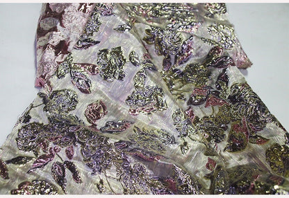 Metallic Embossed Floral Jacquard Fabric - 56"W Shimmering Gold Thread