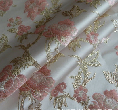 Metallic Brocade Fabric: 57"W Damask Jacquard Peony Satin, Upholstery & Sewing
