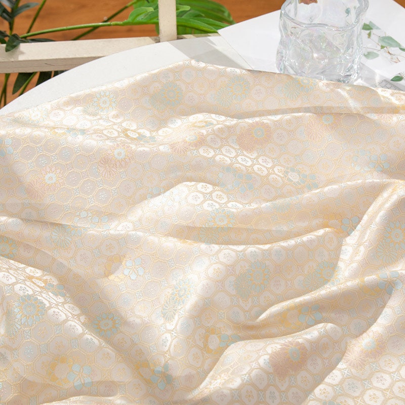 59"W Silk Brocade Fabric: Floral Sewing Material