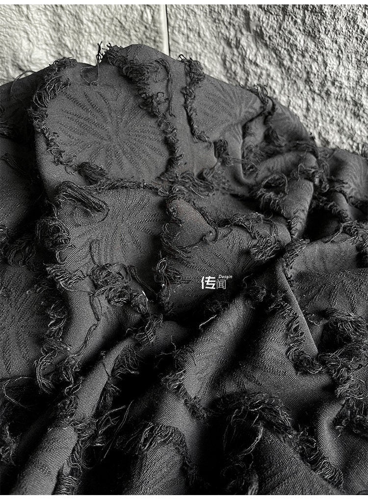 Black Jacquard Tassel Fabric: Cotton Linen Blend, 57" Wide