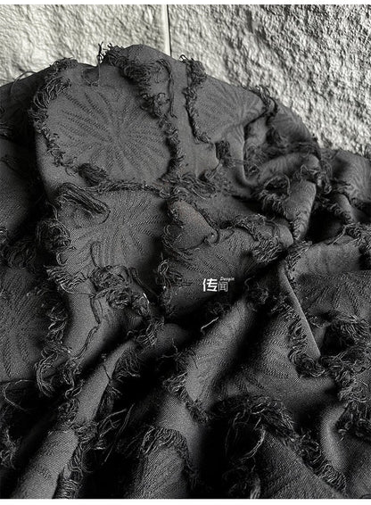 Black Jacquard Tassel Fabric: Cotton Linen Blend, 57" Wide