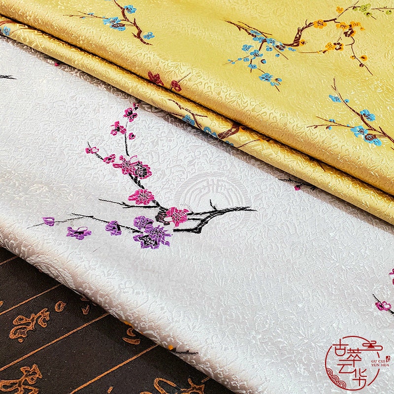 Tissu brocart à fleurs de prunier : rayonne 59''L Cheongsam Qipao
