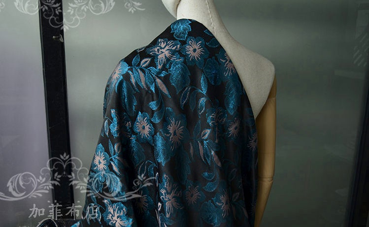 Blue Dandelion Paisley Jacquard Fabric: Ethnic Style Woven Upholstery, 59" Wide