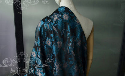 Blue Dandelion Paisley Jacquard Fabric: Ethnic Style Woven Upholstery, 59" Wide