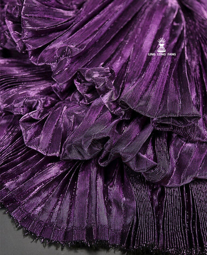 Pleated Striped Satin Fabric, Crinkled Mesh Drape, 57"W, Sewing by the Meter
