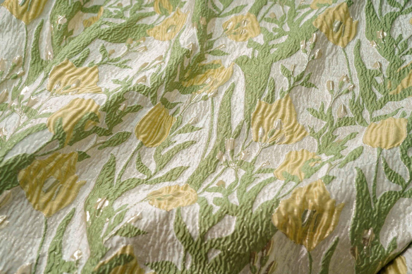 Floral Jacquard Fabric: Gold Thread 3D Texture, 55" Wide