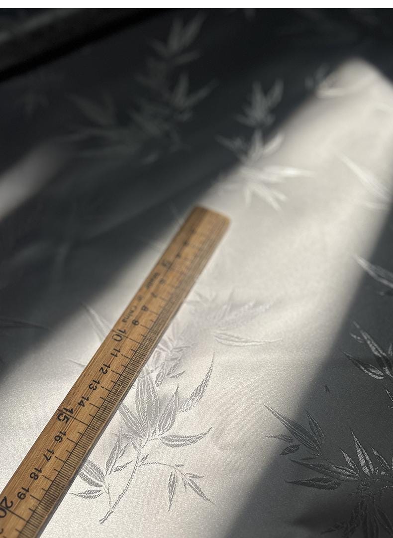 White Bamboo Silk Brocade Fabric - 45" Wide, Upholstery Sewing Material