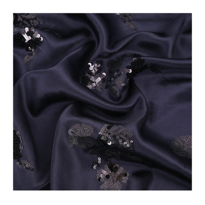Embroidered Navy Satin Fabric: Floral Sequin Dress Material, 49�ï