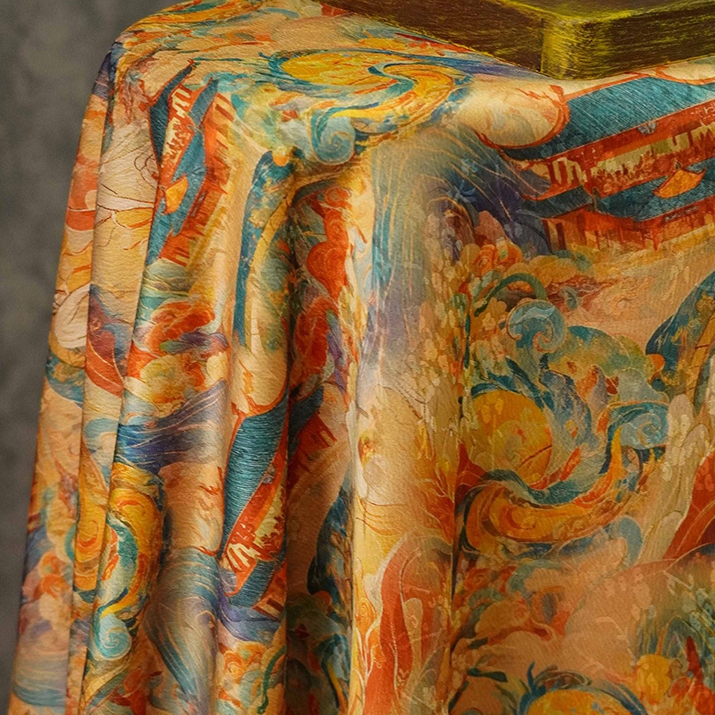 Dunhuang Tea Silk Fabric: Rich Texture Satin, 55"W