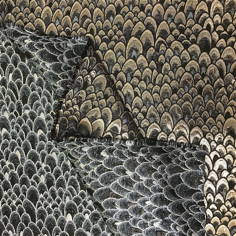 Metallic Damask Satin Fabric: 3D Fish Scale Jacquard, 57" Wide