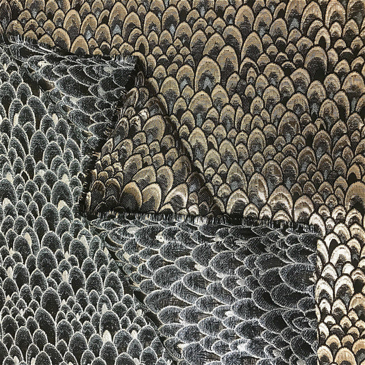 Metallic Damask Satin Fabric: 3D Fish Scale Jacquard, 57" Wide