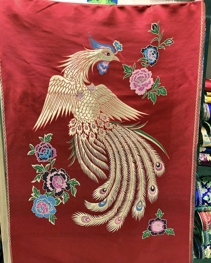 Red Phoenix Brocade Fabric: Chinese Jacquard Satin (29.5"W)