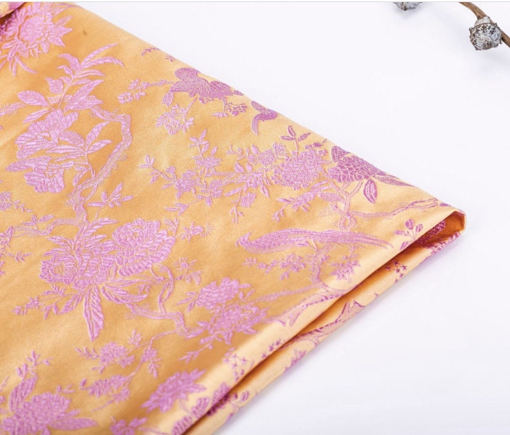 Bird & Azalea Brocade Fabric: Chinese Qipao Sewing Material