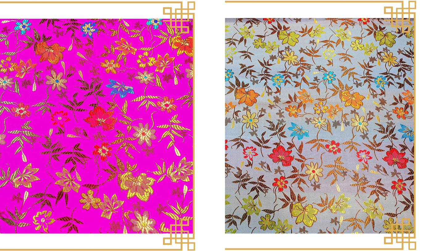 Tissu brocart de soie à motif floral : satin de rayonne Golden Bud (45 po L)