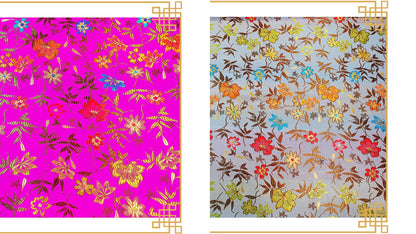 Tissu brocart de soie à motif floral : satin de rayonne Golden Bud (45 po L)