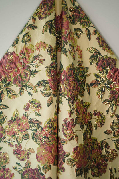 Gold Peony Jacquard Fabric: Elegant Upholstery & Sewing (56"W by 1 Meter)