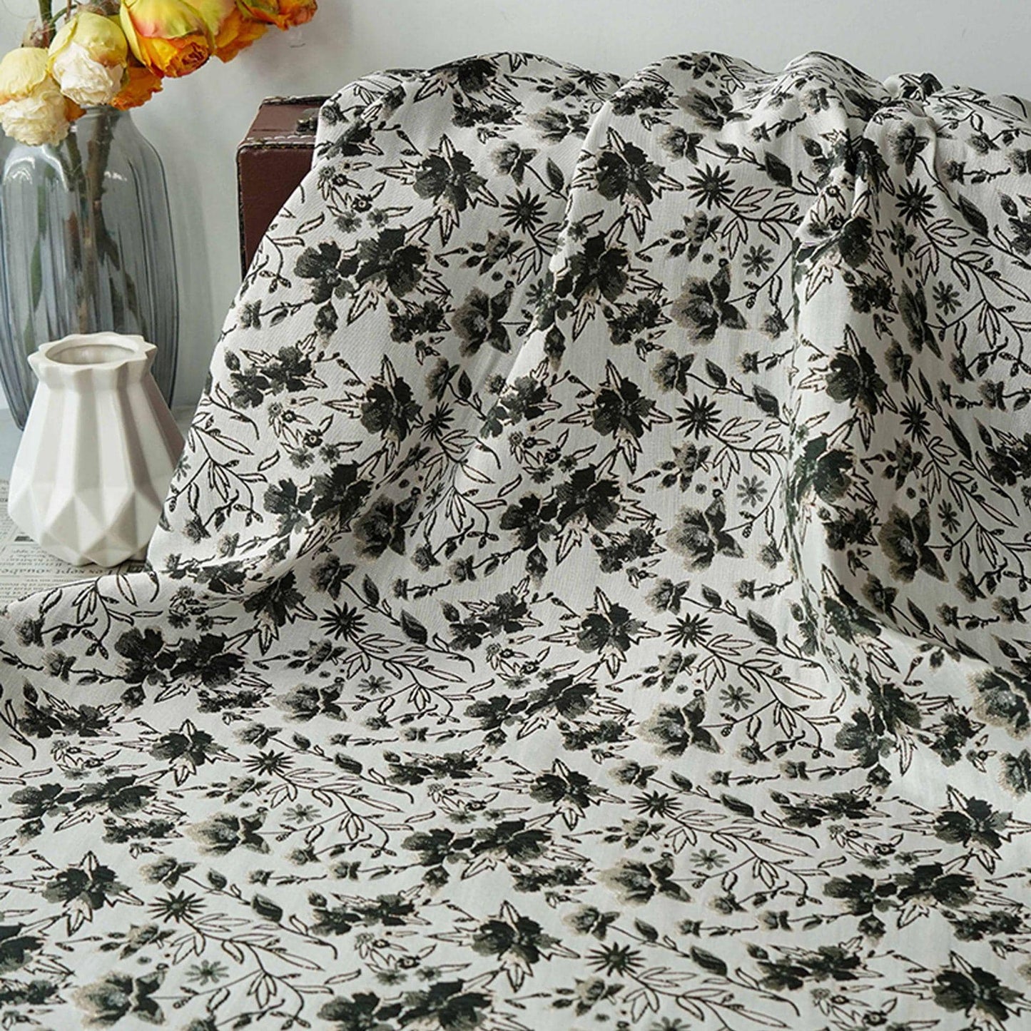 Floral Jacquard Fabric ��� Gold & Silver Threa" Wide