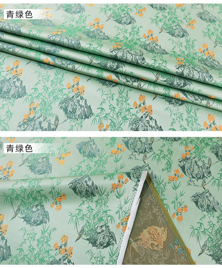 59"W Song Brocade Fabric: Chinese Wishful Damask Silk Rayon