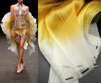 Pleated Organza Fabric: Shiny Crinkled Texture, 55" Wide