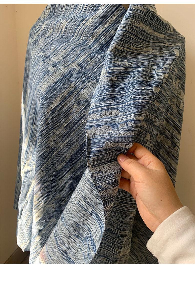 Washed Denim Fabric: Jacquard Cotton Textile for DIY Crafts