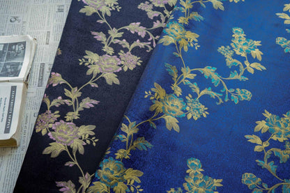 Tissu brocart jacquard à motifs floraux : robe, qipao, décoration intérieure (168 cm de large, polyester, vendu au mètre)