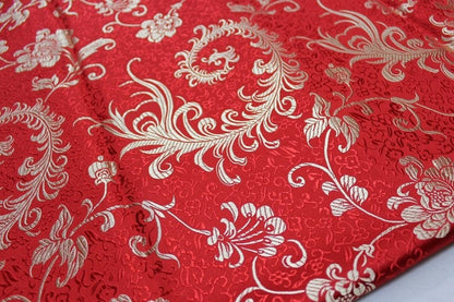 Tissu brocart à motif de queue de phénix rouge : coussin Cheongsam de 150 cm de large