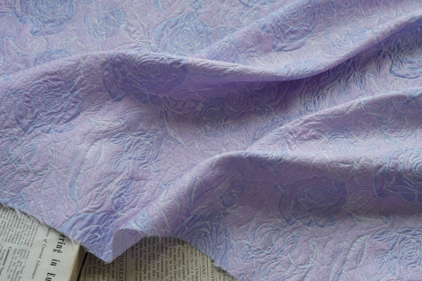 Lilac & Blue Floral Jacquard Woven Fabric: 3D Embossed Upholstery, Costume, Sewing - 55"W
