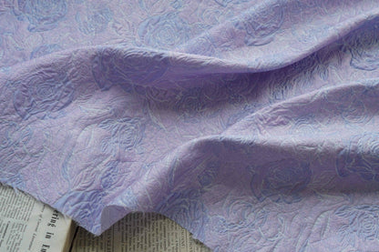 Lilac & Blue Floral Jacquard Woven Fabric: 3D Embossed Upholstery, Costume, Sewing - 55"W