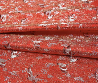 Crane Pattern Jacquard Brocade Fabric: Silk Rayon Blend