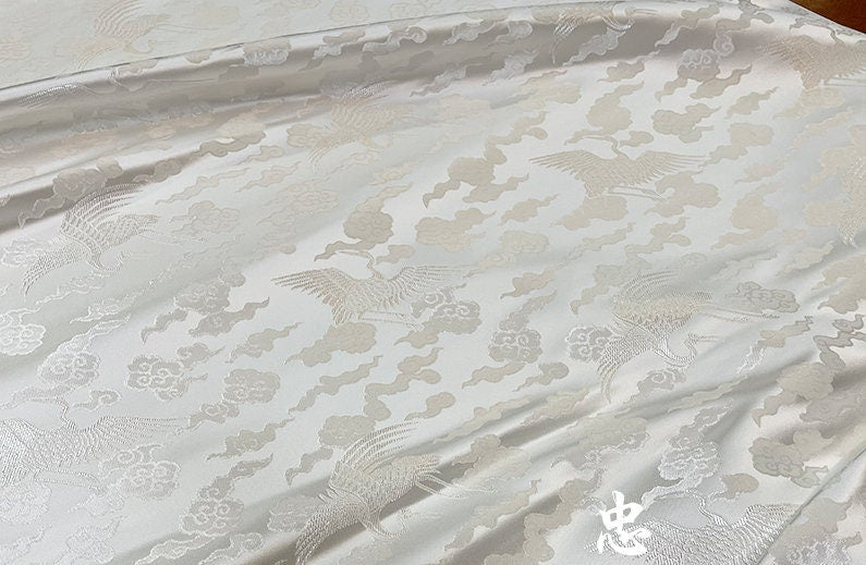 Crane Brocade Fabric: Colorful Cheongsam Qipao Material (29.5"W)