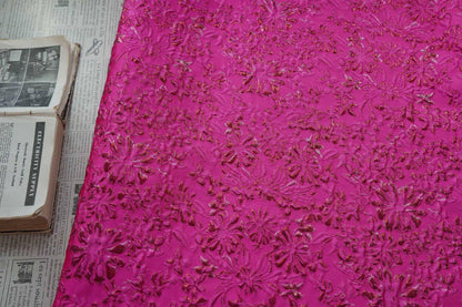 Rose Red Floral Jacquard Fabric ��� Embossed Gold Home D��cor T" Wide
